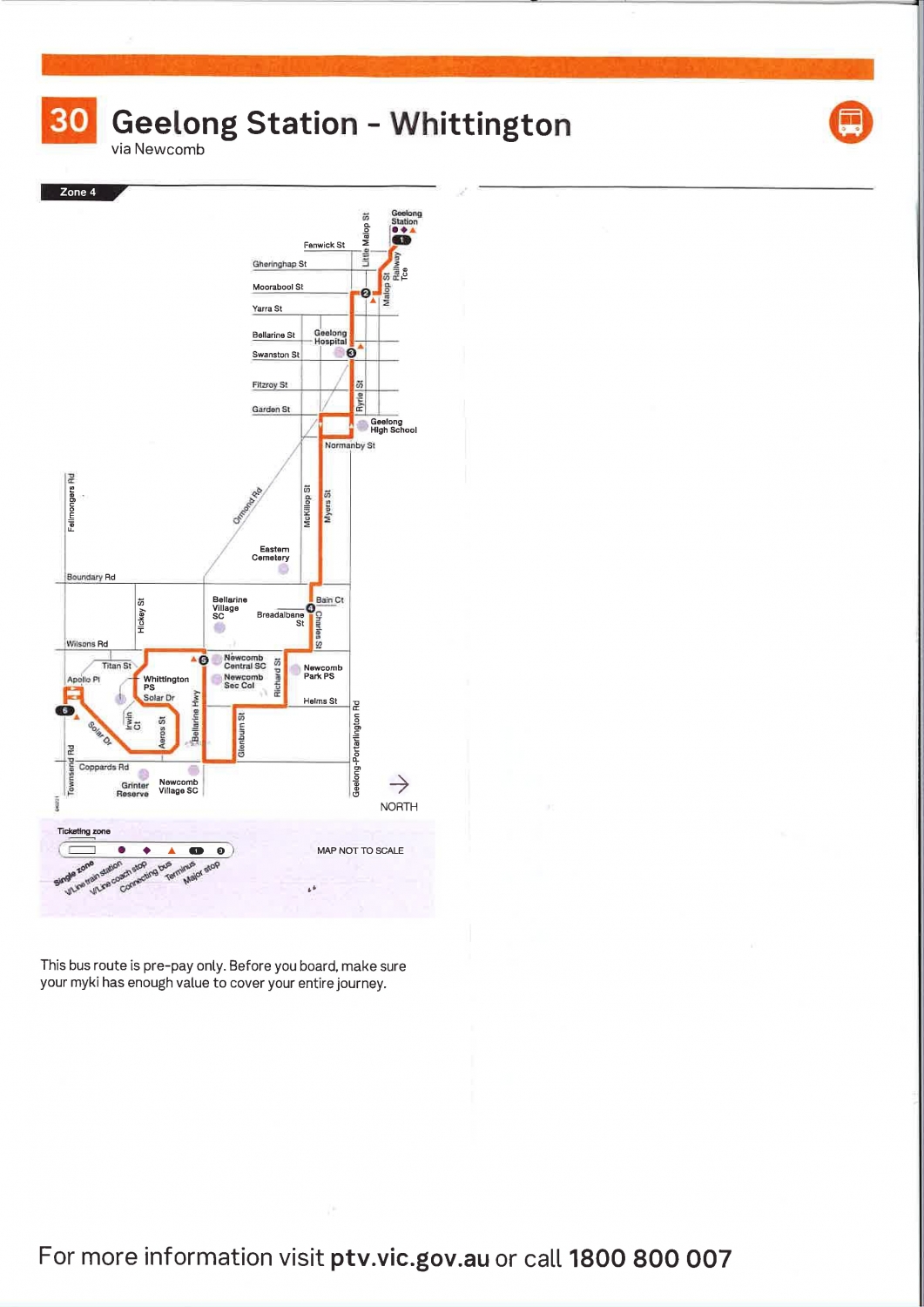 Route 30 Geelong To Whittington Via Newcomb - Mcharrys Buslines